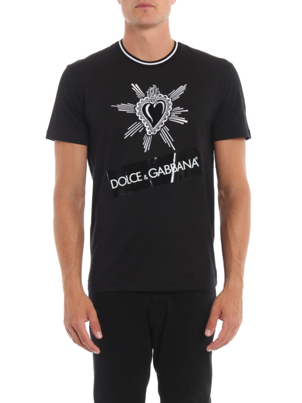 The Best Shops DOLCE & GABBANA: t-shirt - T-shirt nera con ricamo cuore